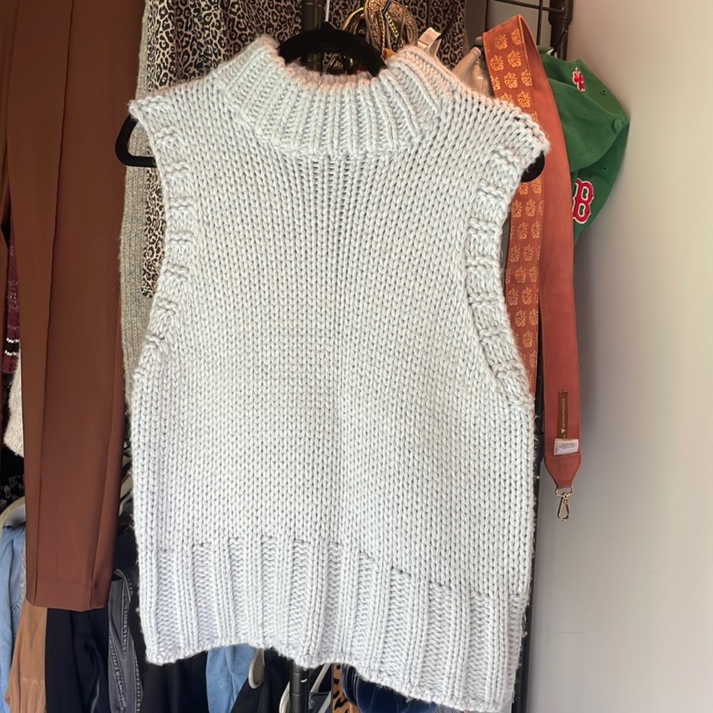 Light Blue Cable Knit Vest with mock turtleneck